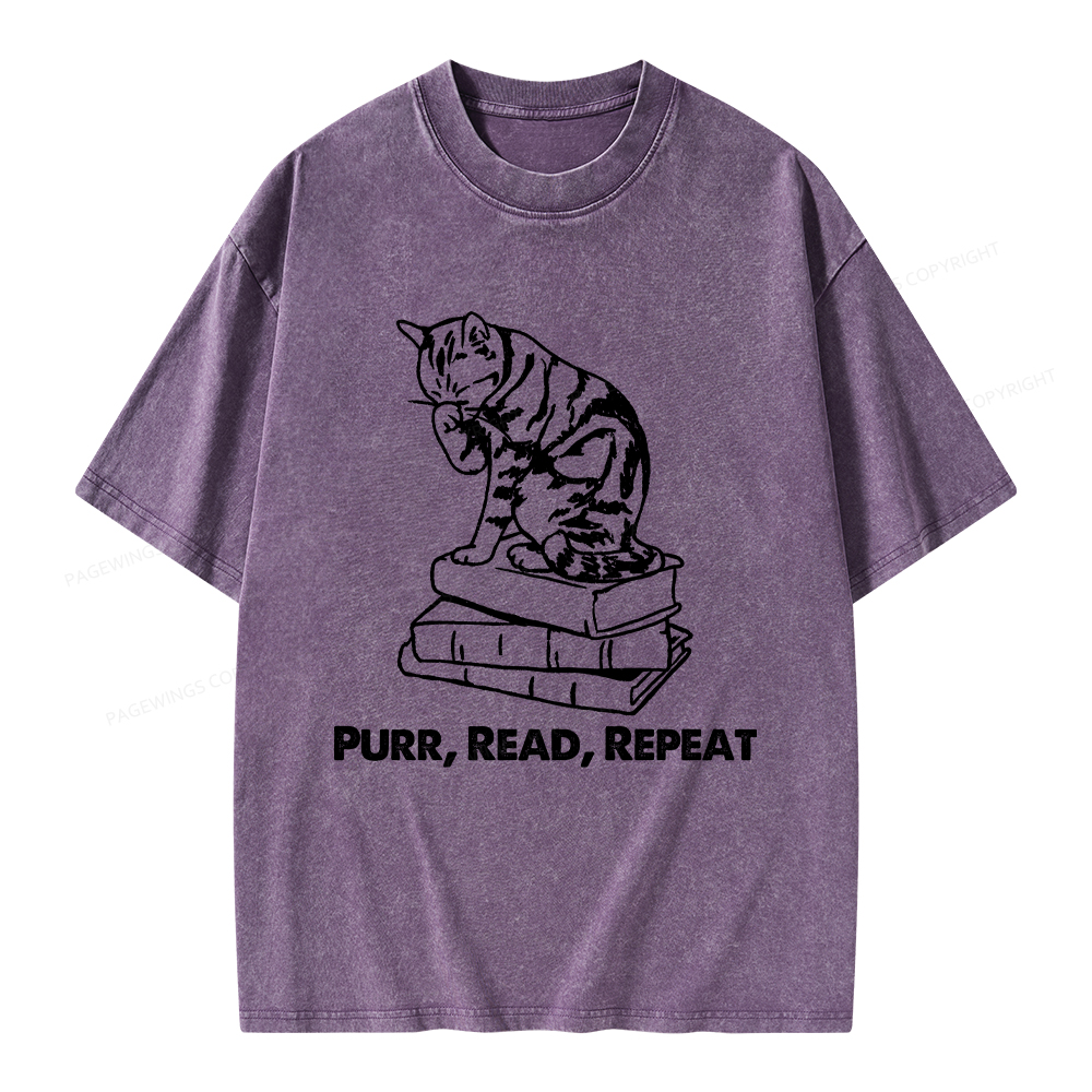 Pagewings Purr Read Repeat Unisex Washed T-shirt