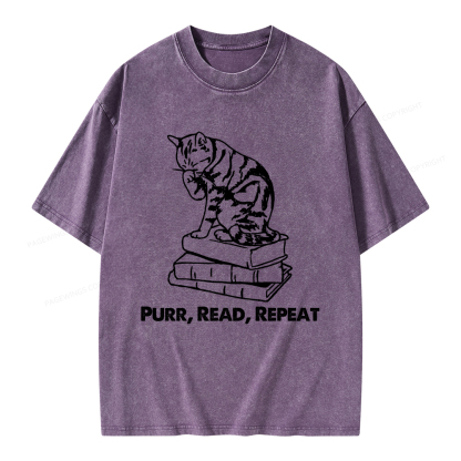 Pagewings Purr Read Repeat Unisex Washed T-shirt