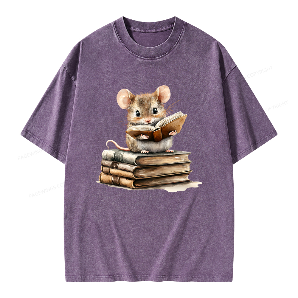 Pagewings Just A Mouse Who Loves Reading Unisex Washed T-shirt