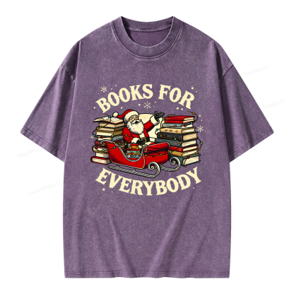 Pagewings Christmas Santa Book Lover Unisex Washed T-shirt