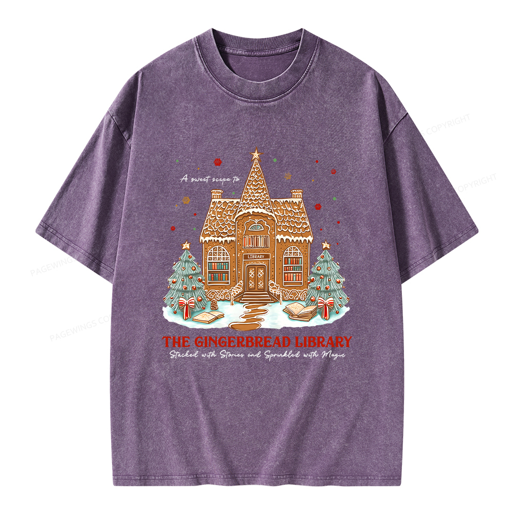 Pagewings Gingerbread Library Unisex Washed T-shirt