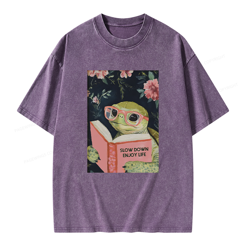 Pagewings Sea Turtle Slow Down Enjoy Life Unisex Washed T-shirt