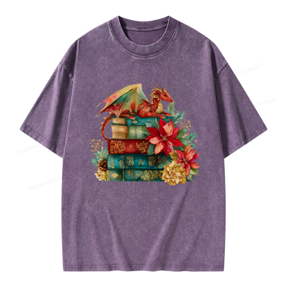 Pagewings Christmas Book Dragon Unisex Washed T-shirt