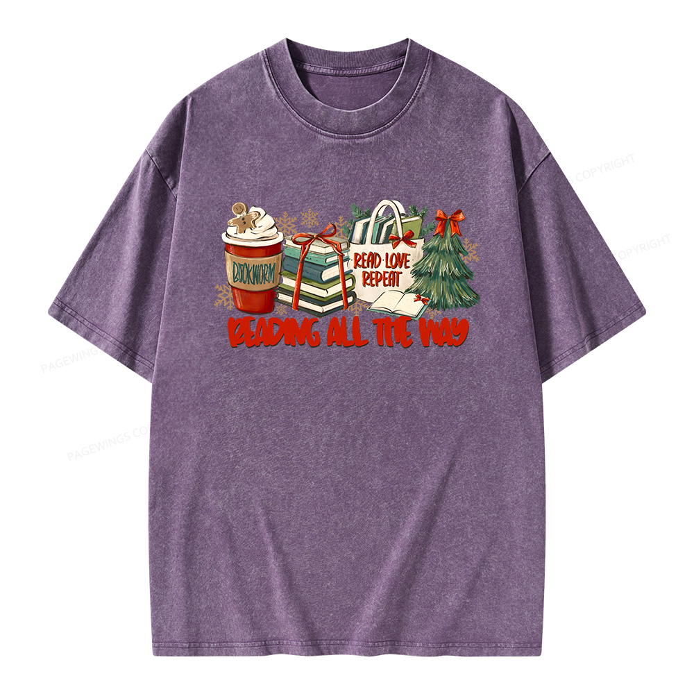 Pagewings Christmas Book Lover Unisex Washed T-shirt