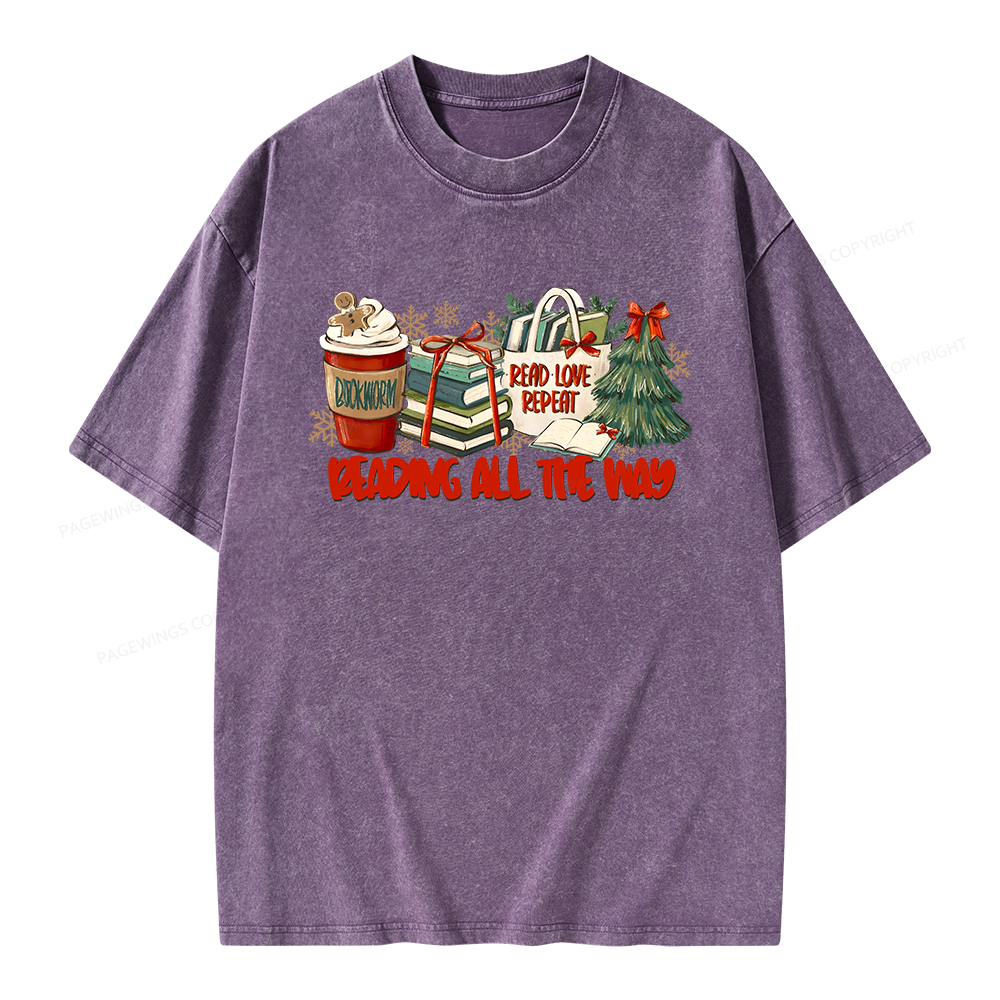 Pagewings Christmas Book Lover Unisex Washed T-shirt