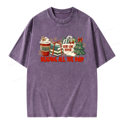 Pagewings Christmas Book Lover Unisex Washed T-shirt