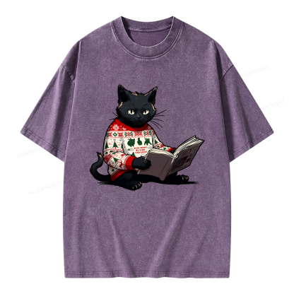 Pagewings Just a Cat Who Loves Reading Unisex Washed T-shirt