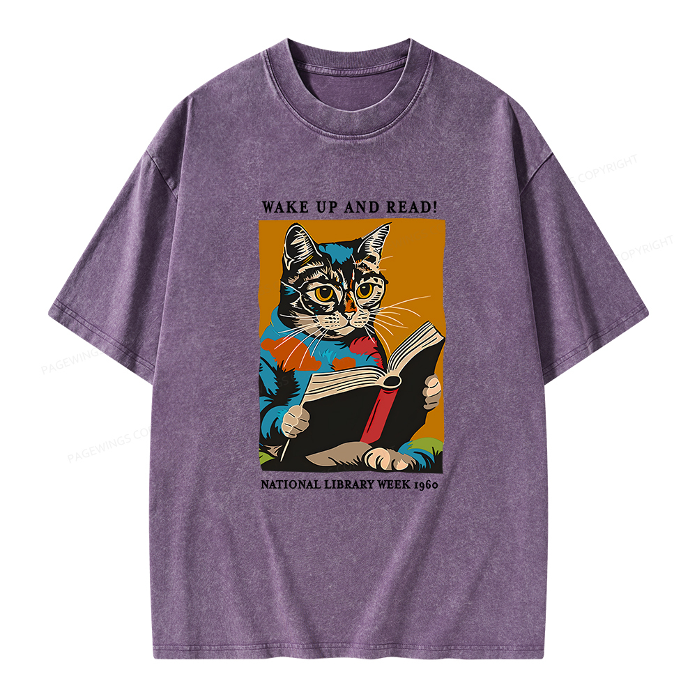 Pagewings Cat Reading Poster Unisex Washed T-shirt