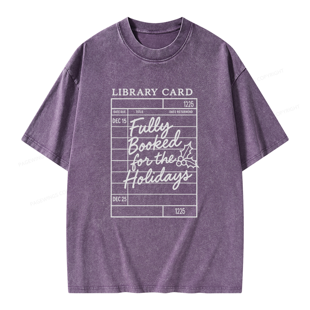 Pagewings Library Card Christmas Unisex Washed T-shirt