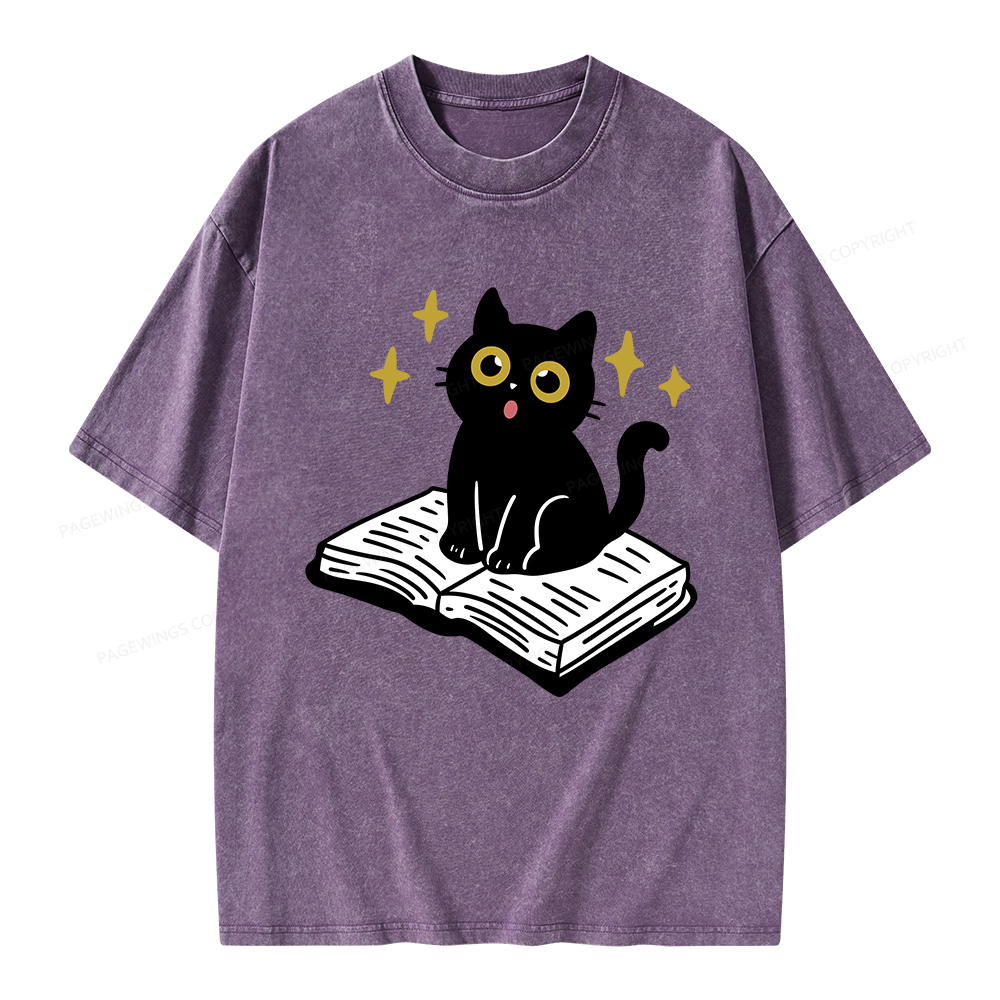 Pagewings Cat Book Unisex Washed T-shirt