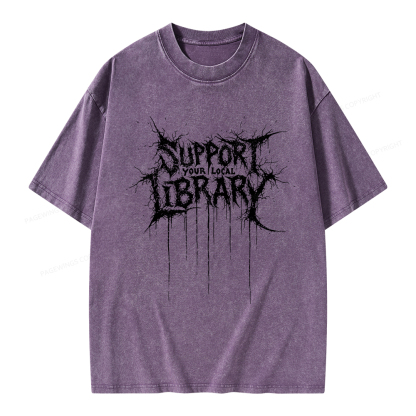 Pagewings Support Your Local Library Unisex Washed T-shirt