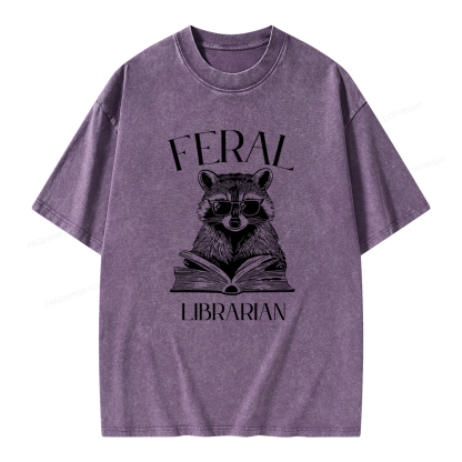 Pagewings Feral Librarian Unisex Washed T-shirt