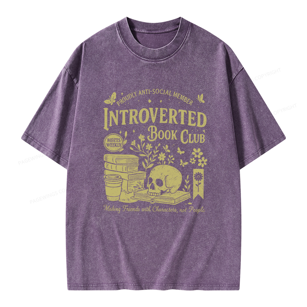 Pagewings Introverted Book Club Unisex Washed T-shirt