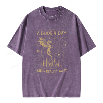 Pagewings A Book A Day Keeps Reality Away Unisex Washed T-shirt