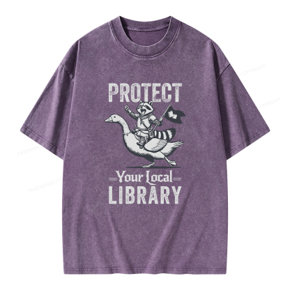 Pagewings Protect Your Local Library Unisex Washed T-shirt