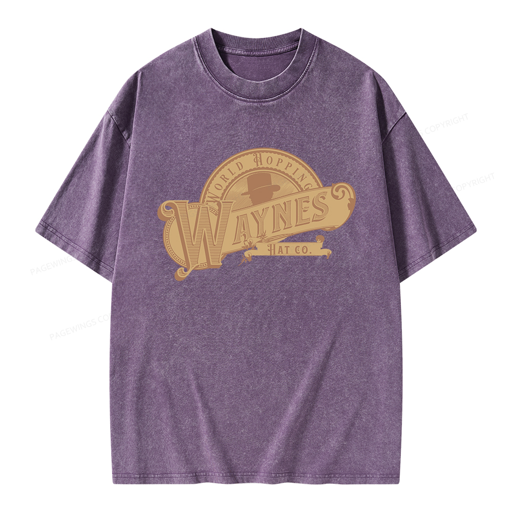 Pagewings World Hopping Waynes Hat Co Unisex Washed T-shirt