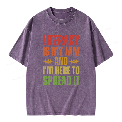 Pagewings Literacy Is My Jam And I'm Here To Spread It Unisex Washed T-shirt