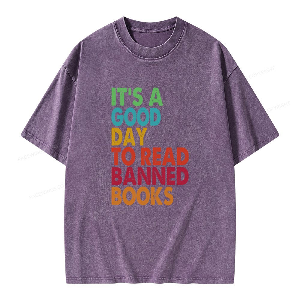 Pagewings It's A Good Day To Read Banned Books Unisex Washed T-shirt