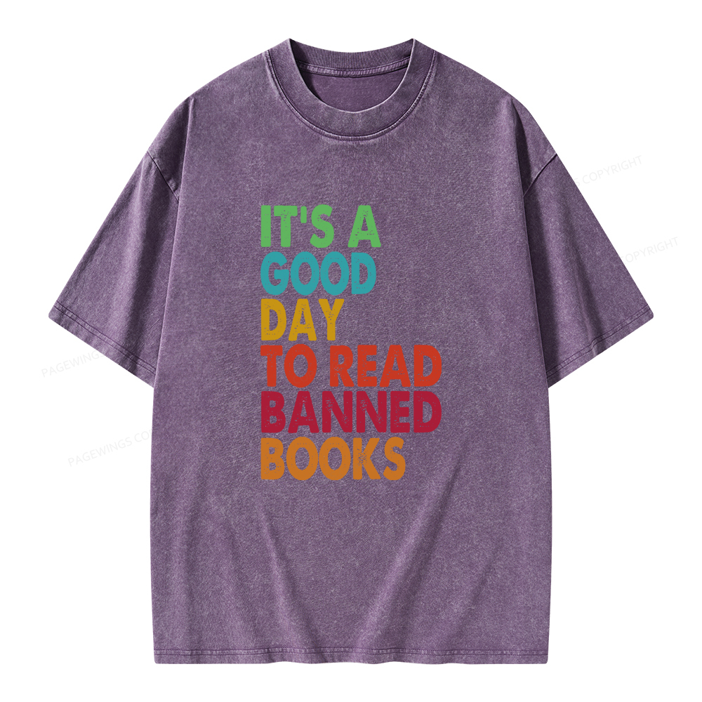 Pagewings It's A Good Day To Read Banned Books Unisex Washed T-shirt