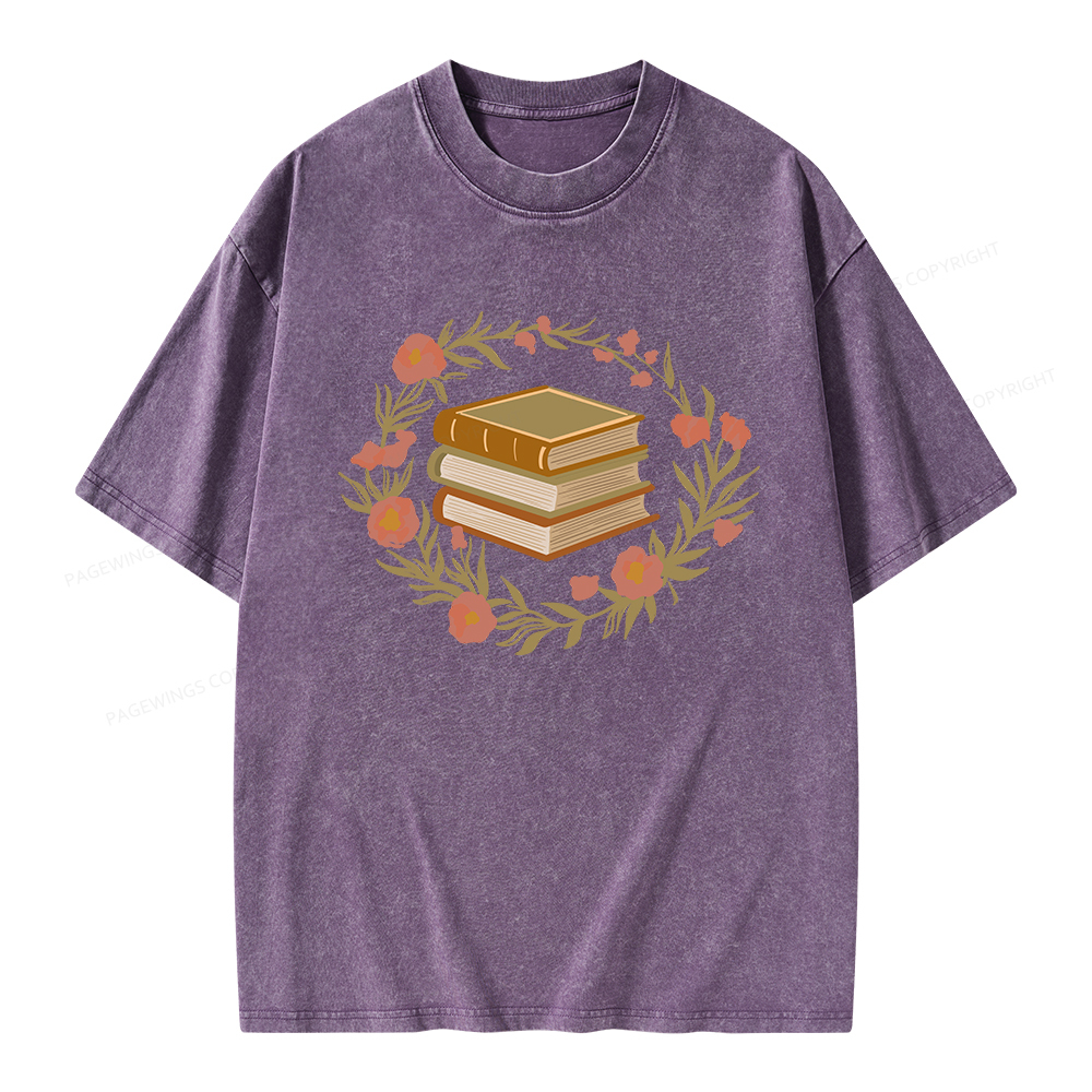Pagewings Floral Book Lover Unisex Washed T-shirt
