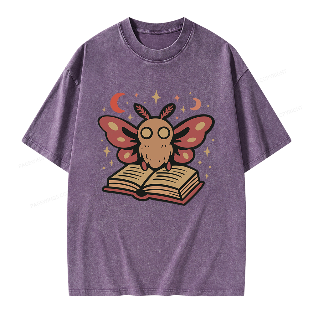 Pagewings Cute Bookish Moth Unisex Washed T-shirt
