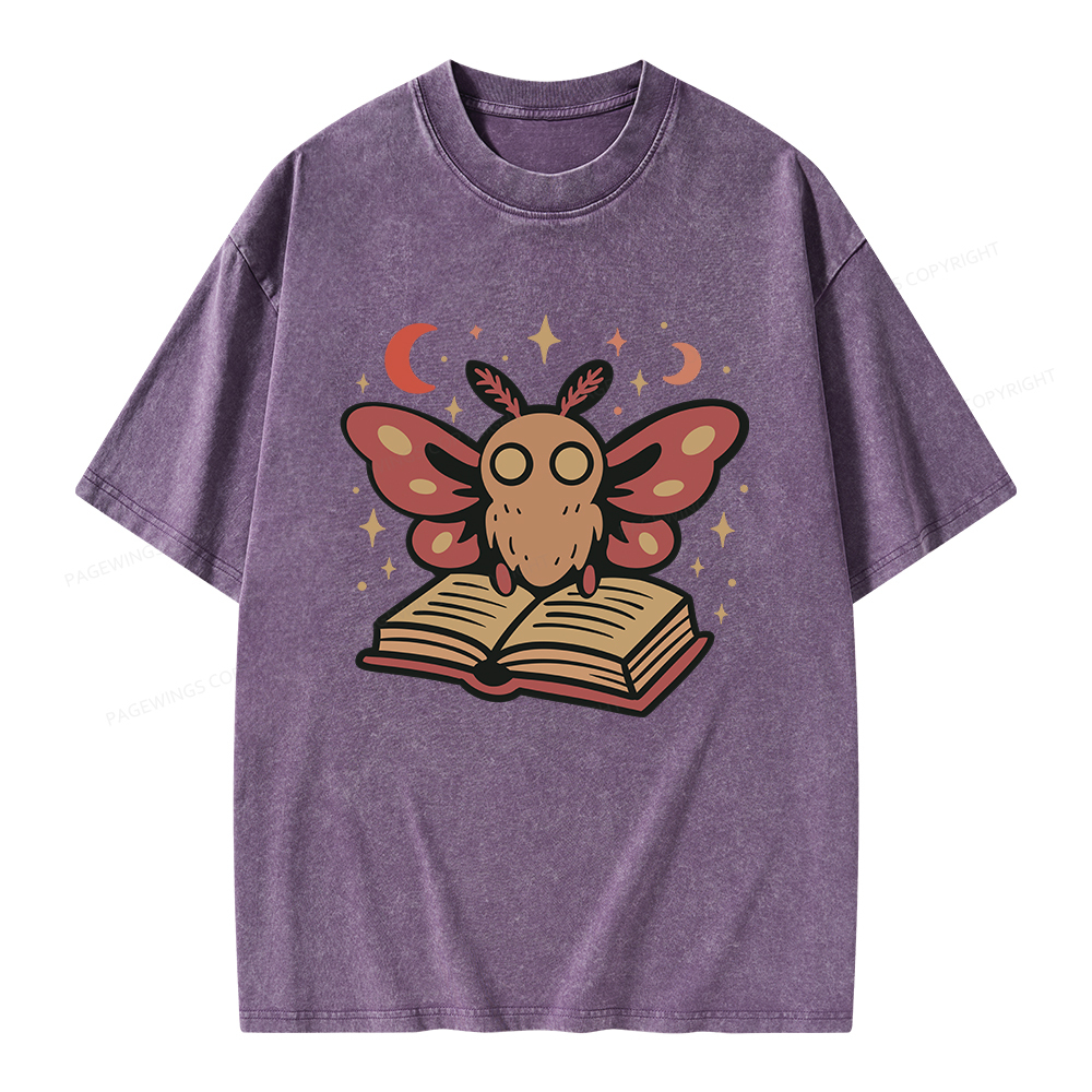 Pagewings Cute Bookish Moth Unisex Washed T-shirt