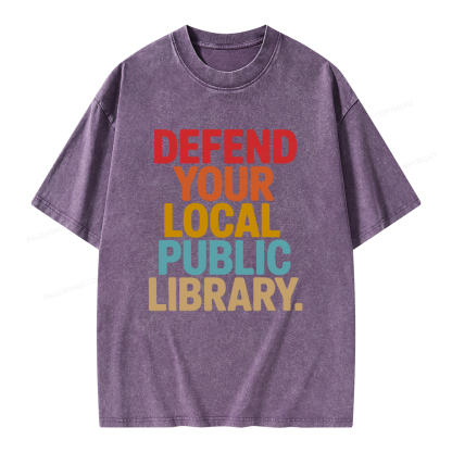Pagewings Defend Your Local Public Library Unisex Washed T-shirt