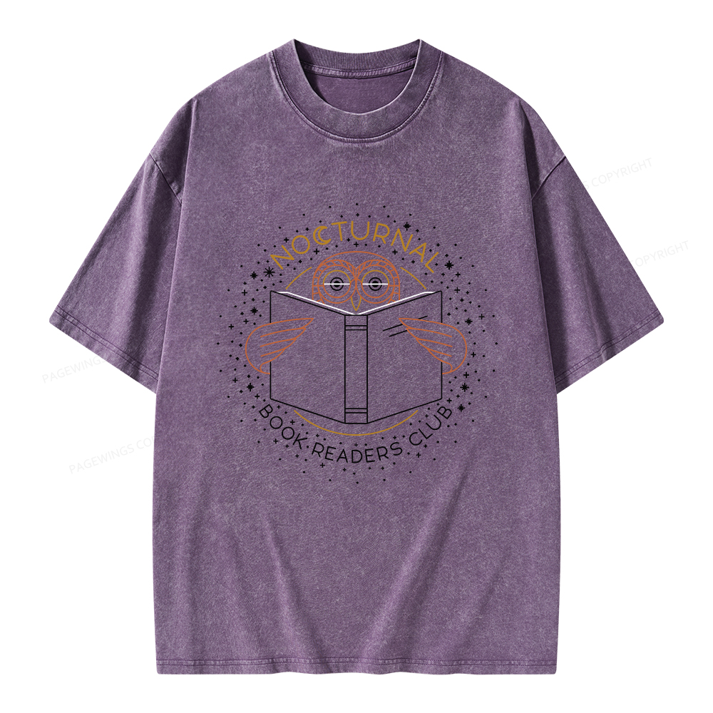 Pagewings Nocturnal Book Readers Club  Unisex Washed T-shirt