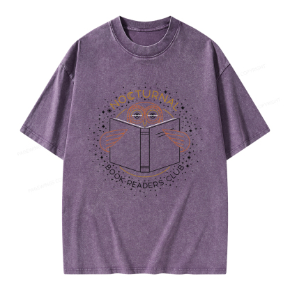 Pagewings Nocturnal Book Readers Club  Unisex Washed T-shirt