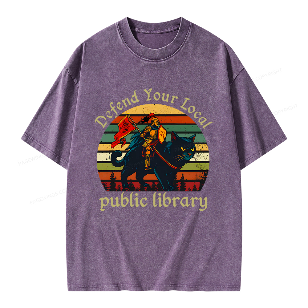 Pagewings Defend Your Local Public Library Unisex Washed T-shirt