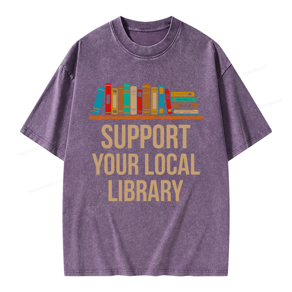 Pagewings Support Your Local Library Unisex Washed T-shirt