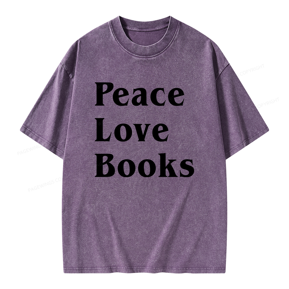 Pagewings Peace Love Books Unisex Washed T-shirt