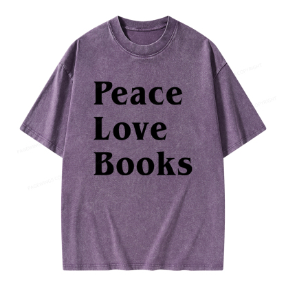 Pagewings Peace Love Books Unisex Washed T-shirt