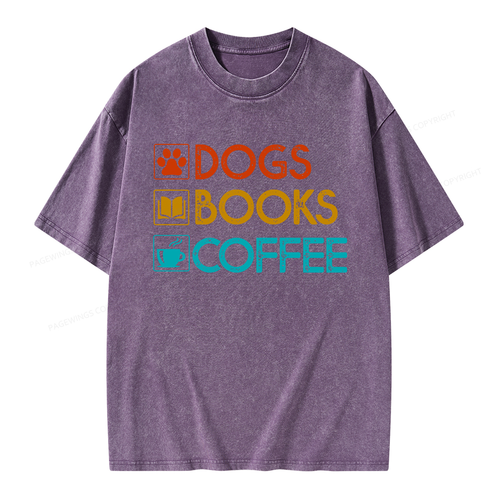 Pagewings Dogs Books Coffee Unisex Washed T-shirt