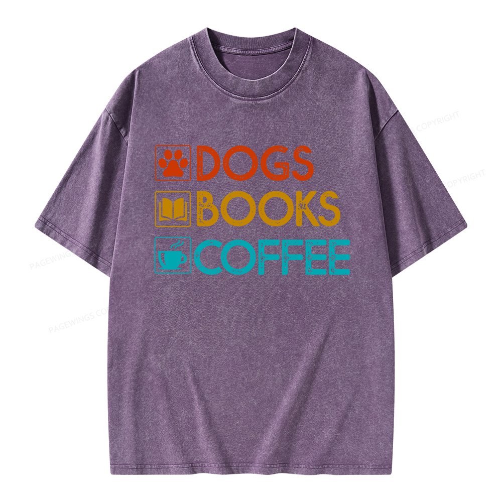 Pagewings Dogs Books Coffee Unisex Washed T-shirt