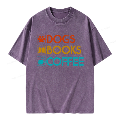 Pagewings Dogs Books Coffee Unisex Washed T-shirt