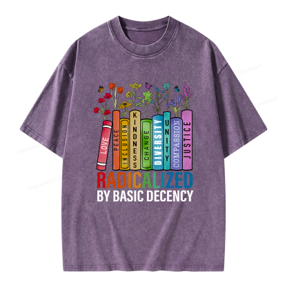 Pagewings Radicalized by Basic Decency Unisex Washed T-shirt