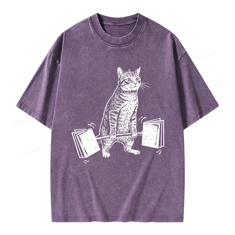 Pagewings Funny Cat Love Books Unisex Washed T-shirt