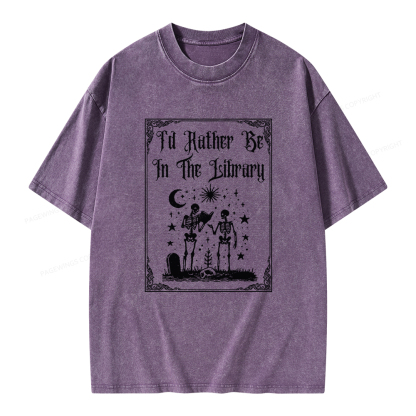 Pagewings I d Rather Be In The Library Unisex Washed T-shirt