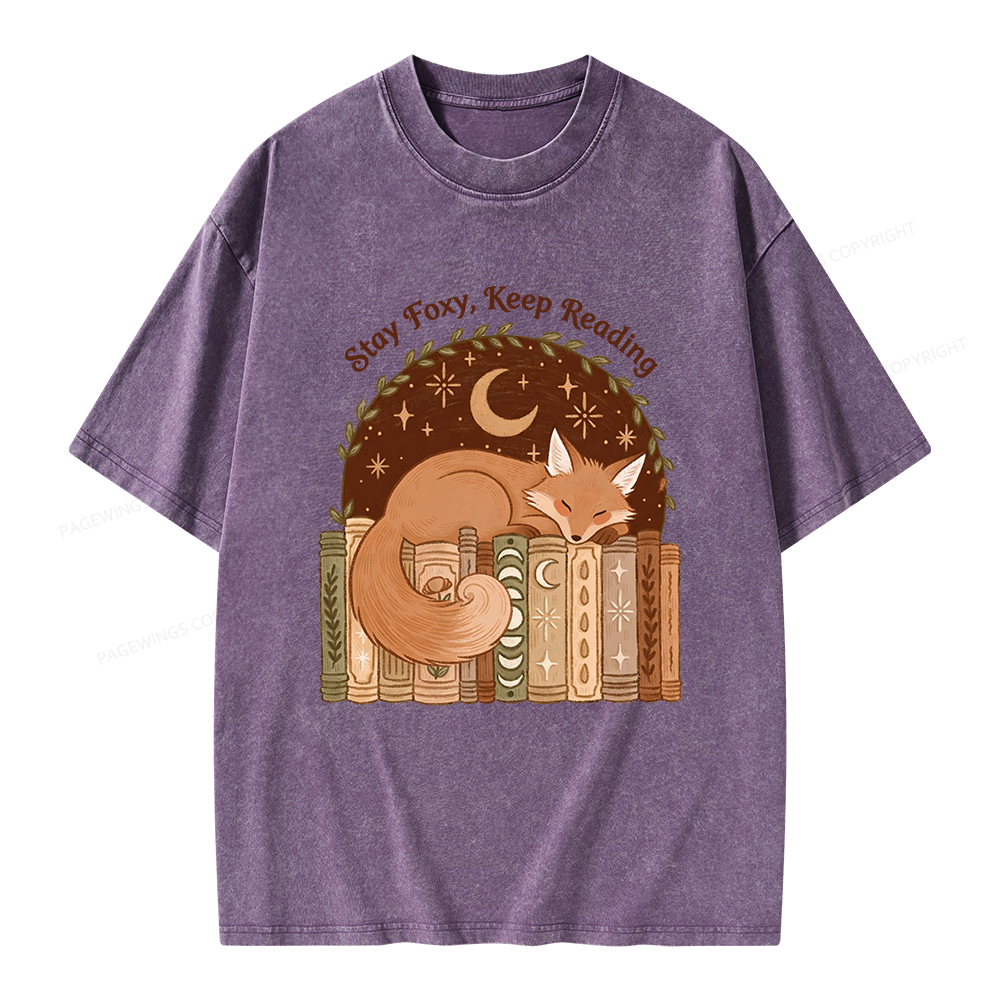 Pagewings Stay Foxy Keep Reading Unisex Washed T-shirt