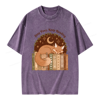 Pagewings Stay Foxy Keep Reading Unisex Washed T-shirt