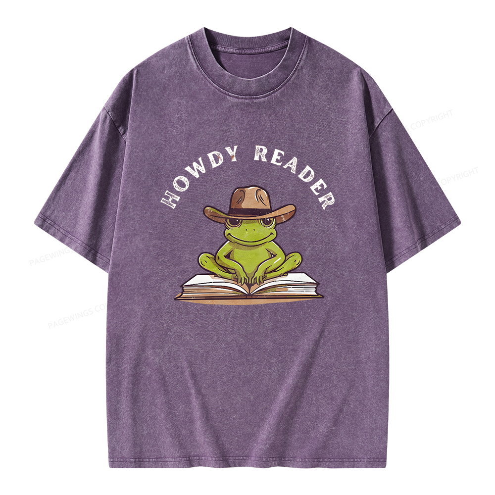 Pagewings Howdy Reader Frog Unisex Washed T-shirt