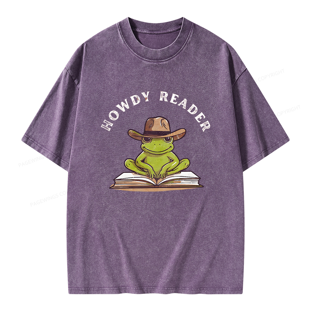 Pagewings Howdy Reader Frog Unisex Washed T-shirt