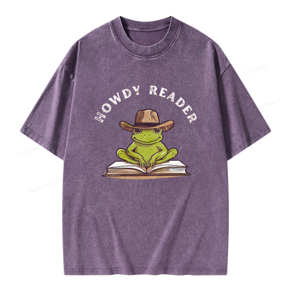 Pagewings Howdy Reader Frog Unisex Washed T-shirt