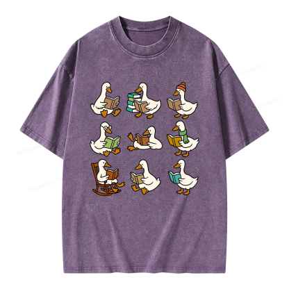 Pagewings Cute Goose Reading Unisex Washed T-shirt
