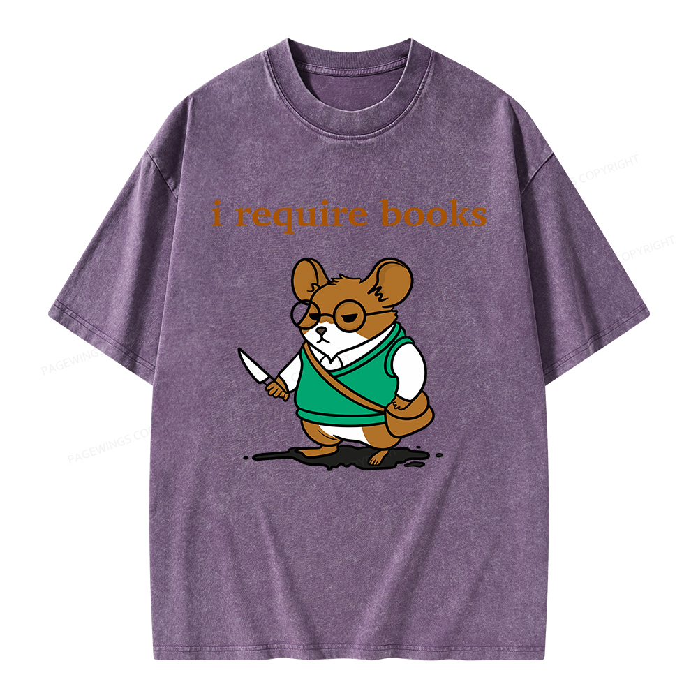 Pagewings I Require Books Unisex Washed T-shirt