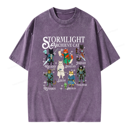 Pagewings Cat Characters Unisex Washed T-shirt