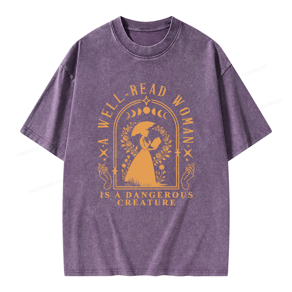 Pagewings A Well-Read Woman Is A Dangerous Creature Unisex Washed T-shirt