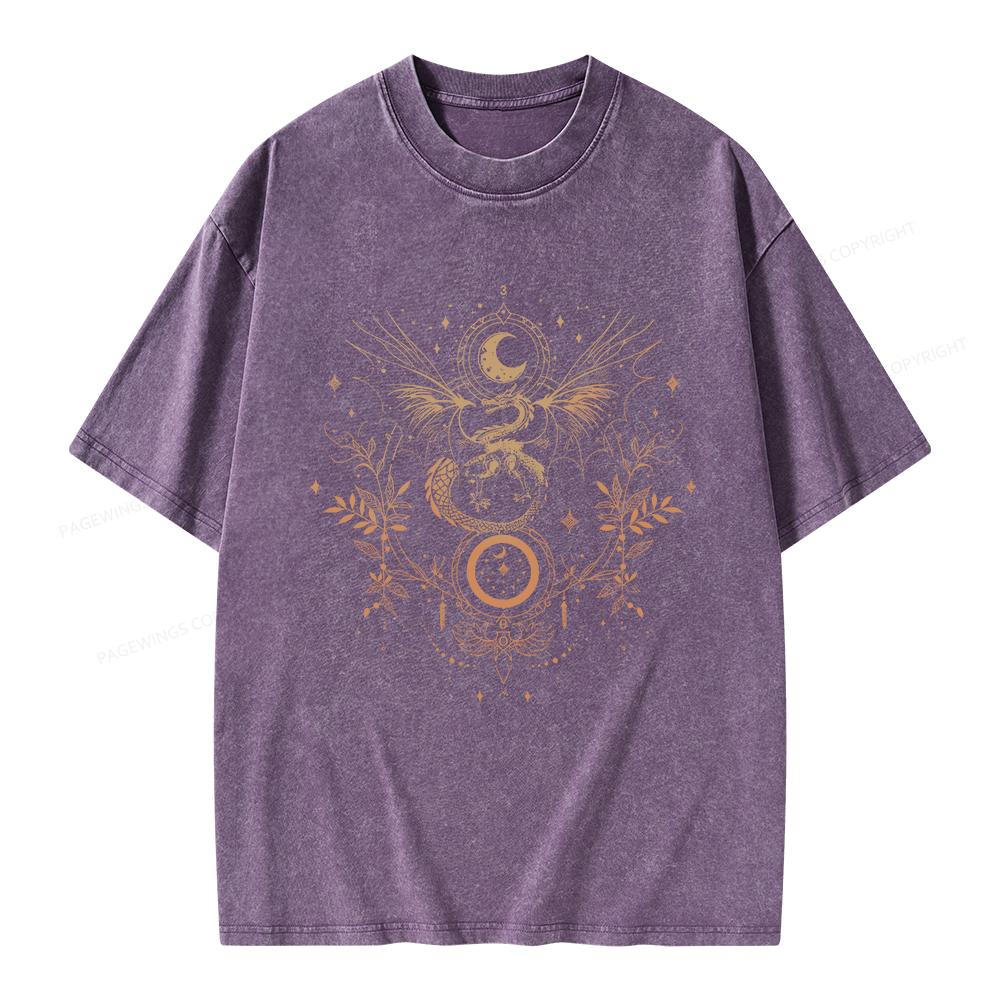 Pagewings Fantasy Dragon Moon Unisex Washed T-shirt