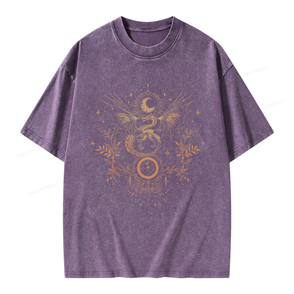 Pagewings Fantasy Dragon Moon Unisex Washed T-shirt